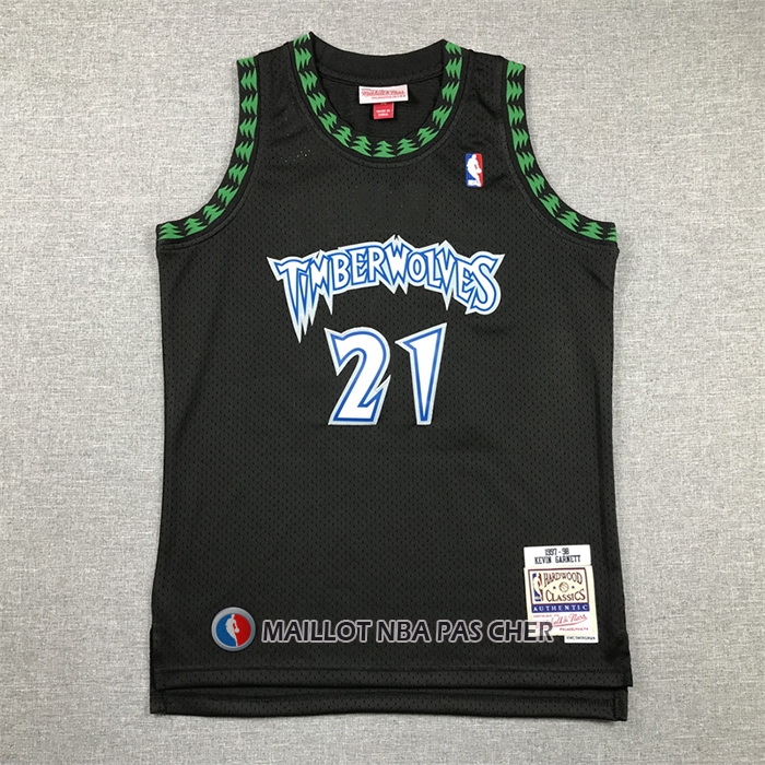 Maillot Enfant Minnesota Timberwolves Kevin Garnett NO 21 Hardwood Classics Throwback 1997-98 Noir